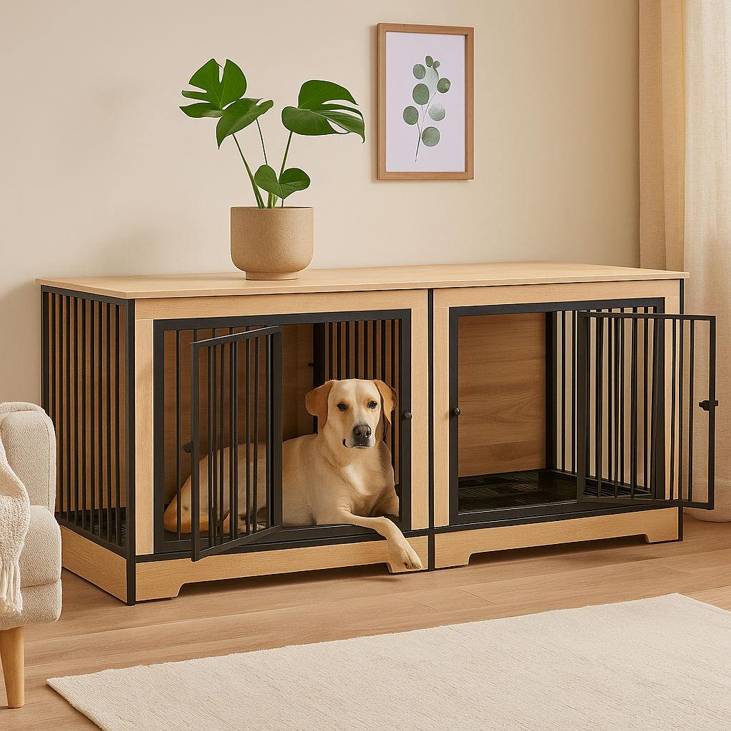 Xl Hondenbench Japandi Stijl Houten Bench Met Stalen Spijlen