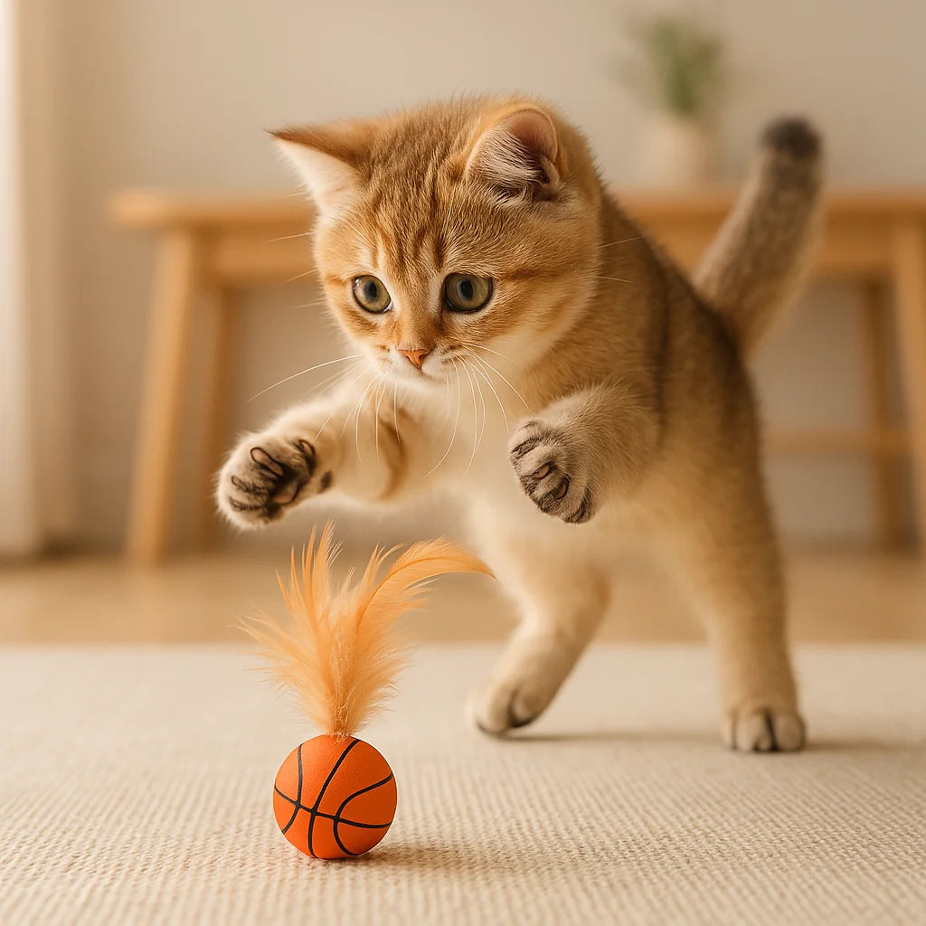 Interactief kattenspeeltje Springende Bal Met Veertjes Voor Urenlang Plezier